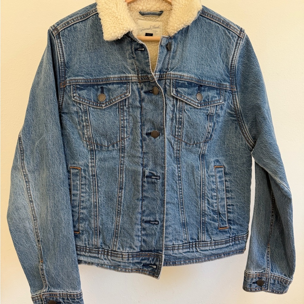 Universal Thread Blue Jean Jacket with Shearling Teddy Collar